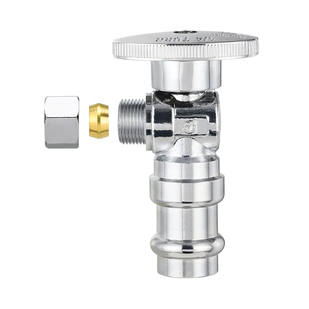 10 Pcs 1/2" Press x 3/8" OD Compr. Angle Stop Valve, 1/4 Turn (Lead Free)