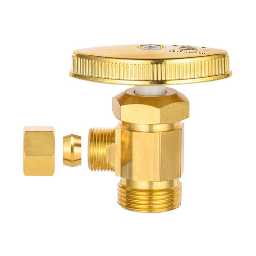 10 Pcs 1/2" Nominal (5/8" OD) Comprx 3/8" OD Compr. Angle Stop Valve, Multi Turn, Brushed Brass (Lead Free) Plumbingsell