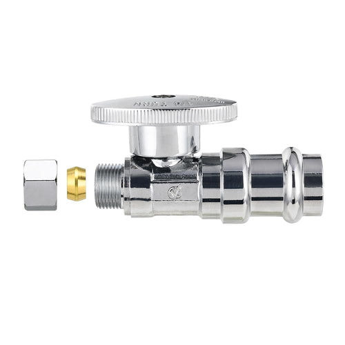1/2" Press x 3/8" OD Compr. Straight Stop Valve, 1/4 Turn (Lead Free)