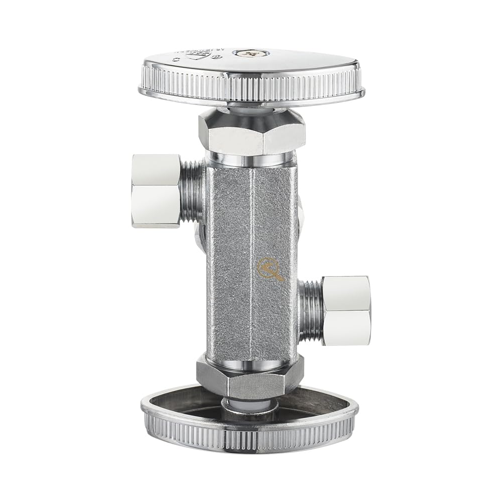 10 Pcs 5/8" OD Compr. x 3/8" OD Compr. x 3/8" OD Compr. 3-Way Stop Valve, Multi Turn (Lead Free)