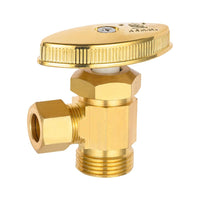 10 Pcs 1/2" Nominal (5/8" OD) Comprx 3/8" OD Compr. Angle Stop Valve, Multi Turn, Brushed Brass (Lead Free) Plumbingsell