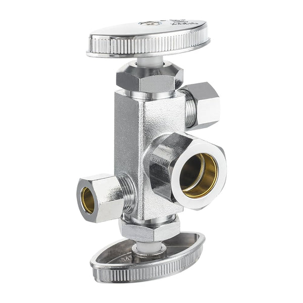 5/8" OD Compr. x 3/8" OD Compr. x 3/8" OD Compr. 3-Way Stop Valve, Multi Turn (Lead Free)