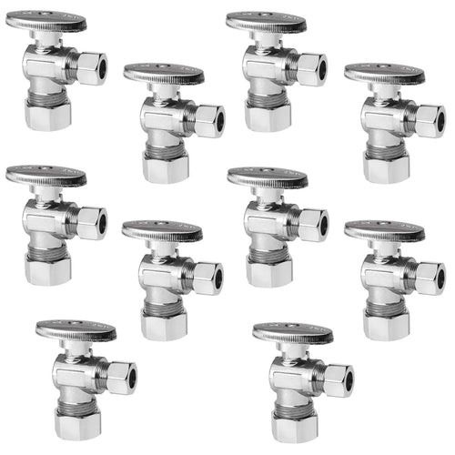 10 Pcs 1/2" Nominal (5/8" OD) Compr. x 3/8" OD Compr. Angle Stop Valve, 1/4 Turn (Lead Free) Plumbingsell