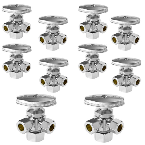 10 Pcs 5/8" OD Compr. x 3/8" OD Compr. x 3/8" OD Compr. Dual Angle Stop Valve, Multi Turn(Lead Free) Plumbingsell