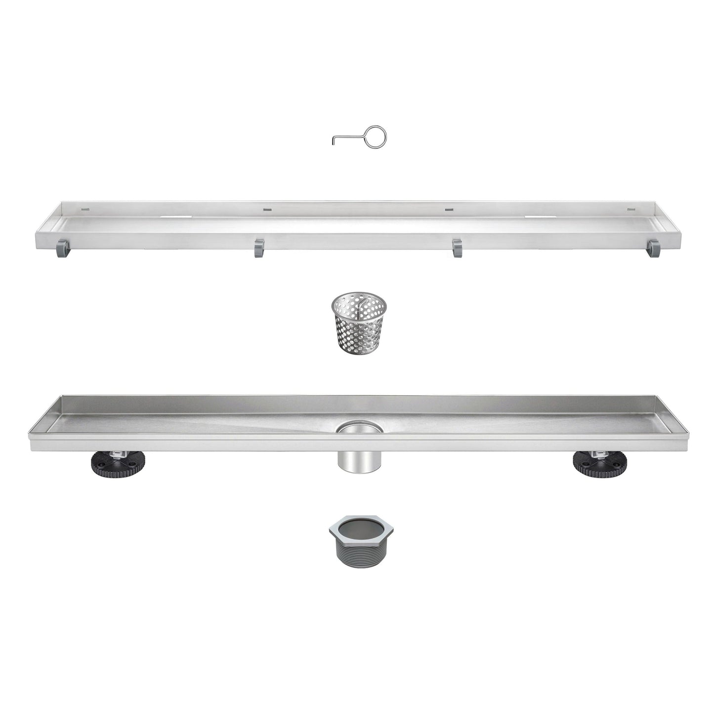 Linear Shower Drain 36" Comes with Tiled Stealth and 304 Stainless Steel Brushed Polished 2 in 1 Panels, Tile Insert Shower Drain, Equipped with Adjustableft,Hair Filters