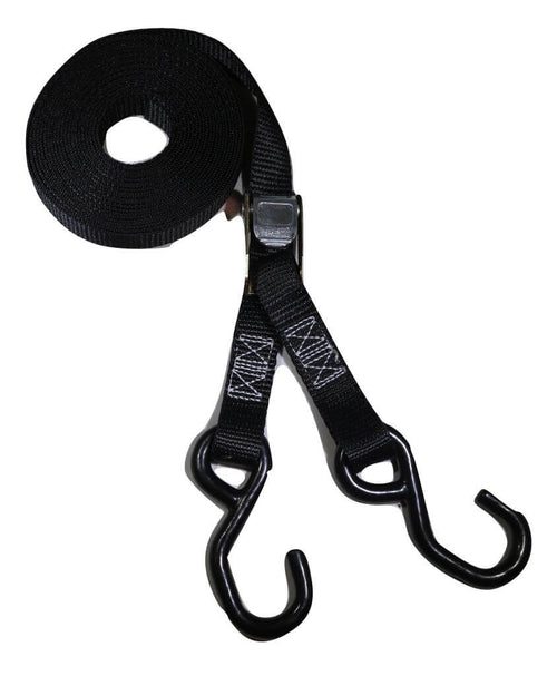 1" x 20 ft Heavy Duty Cam Buckle Tie Down Strap w/ Vinyl S Hooks | C120VS-BK RatchetStrap.Com