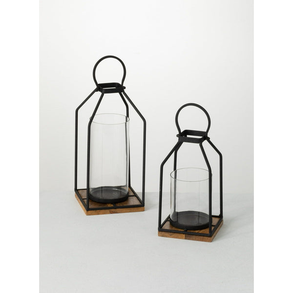 Sullivans Set Of 2 Lantern Iron & Glass Candle Holders 12.75"H & 13.5"H Black EasyOptionXY LLC