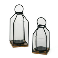 Sullivans Set Of 2 Lantern Iron & Glass Candle Holders 12.75"H & 13.5"H Black EasyOptionXY LLC