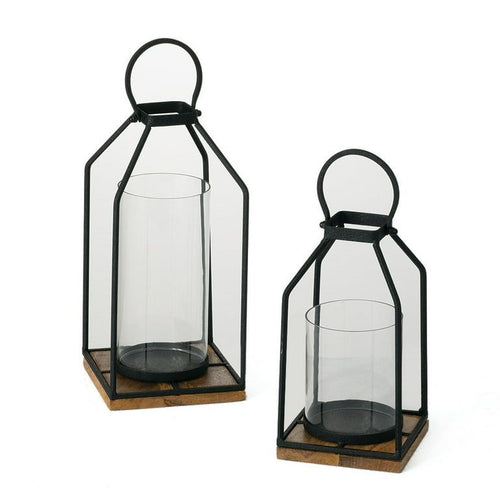 Sullivans Set Of 2 Lantern Iron & Glass Candle Holders 12.75"H & 13.5"H Black EasyOptionXY LLC