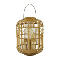 The Novogratz Brown Bamboo Handmade Decorative Candle Lantern with Handle EasyOptionXY LLC