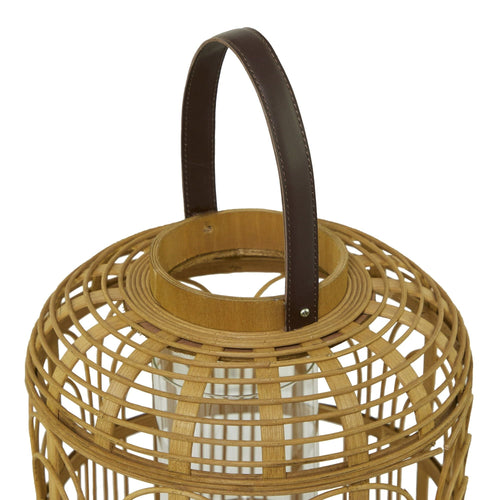 The Novogratz Brown Bamboo Handmade Decorative Candle Lantern with Handle EasyOptionXY LLC
