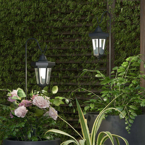 Solar-Powered Outdoor Lights - Set of 2 Weather Resistant Black Hanging Coach Lantern LED Lights with Shepherd Hooks for Mounting by Pure Garden EasyOptionXY LLC