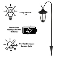 Solar-Powered Outdoor Lights - Set of 2 Weather Resistant Black Hanging Coach Lantern LED Lights with Shepherd Hooks for Mounting by Pure Garden EasyOptionXY LLC