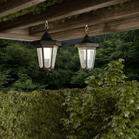 Solar-Powered Outdoor Lights - Set of 2 Weather Resistant Black Hanging Coach Lantern LED Lights with Shepherd Hooks for Mounting by Pure Garden EasyOptionXY LLC