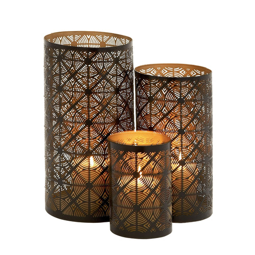 DecMode 3 Holder Dark Brown Metal Geometric Decorative Candle Lantern, Set of 3 EasyOptionXY LLC