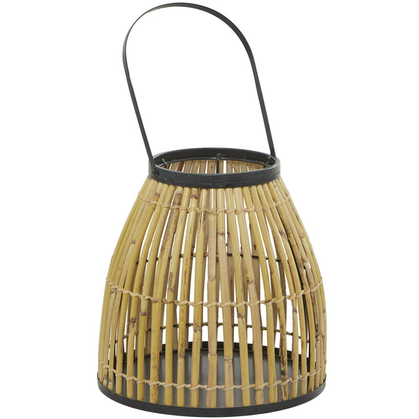 The Novogratz Brown Wicker Handmade Slatted Frame Decorative Candle Lantern with Handle EasyOptionXY LLC