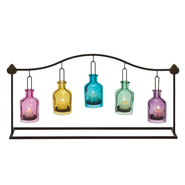 DecMode 5 Holder Multi Colored Metal Hanging Bottle Decorative Candle Lantern EasyOptionXY LLC