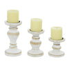 DecMode Farmhouse White Washed Wooden Curved Pillar Candle Holders Set of 3, 8", 6", 4"H Natural Distressed Finish EasyOptionXY LLC