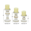 DecMode Farmhouse White Washed Wooden Curved Pillar Candle Holders Set of 3, 8", 6", 4"H Natural Distressed Finish EasyOptionXY LLC