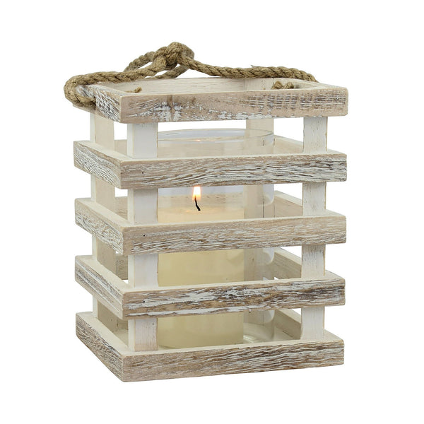 Stonebriar Indoor 6" Coastal Wood Candle Holder with Removable Glass Cylinder, Off-White EasyOptionXY LLC