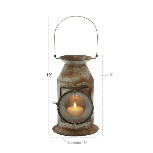 DecMode Gray Metal Decorative Candle Lantern with Handle EasyOptionXY LLC
