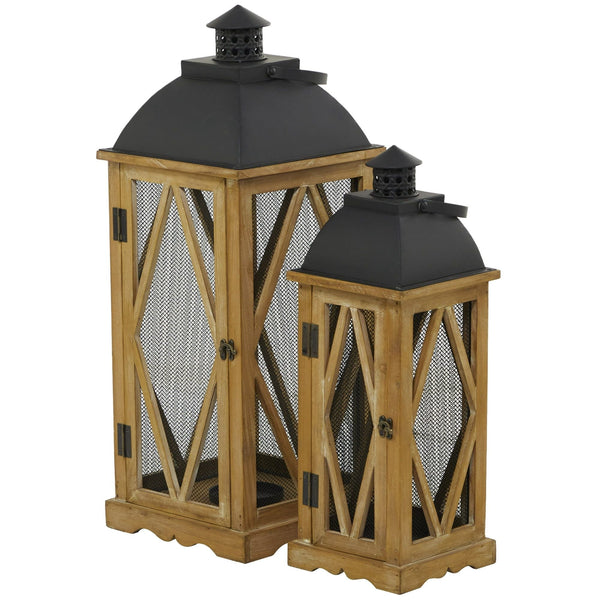 DecMode 2 Holder Brown Wood Lighthouse Style Decorative Candle Lantern, Set of 2 EasyOptionXY LLC