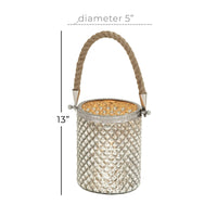 DecMode Silver Glass Handmade Decorative Candle Lantern with Rope Handle EasyOptionXY LLC