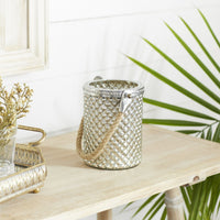 DecMode Silver Glass Handmade Decorative Candle Lantern with Rope Handle EasyOptionXY LLC