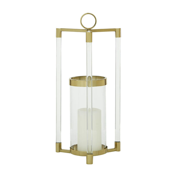The Novogratz Gold Stainless Steel Decorative Candle Lantern with Acrylic Accents EasyOptionXY LLC