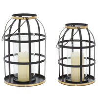 DecMode 2 Holder Black Metal Decorative Candle Lantern with Handle, Set of 2 EasyOptionXY LLC
