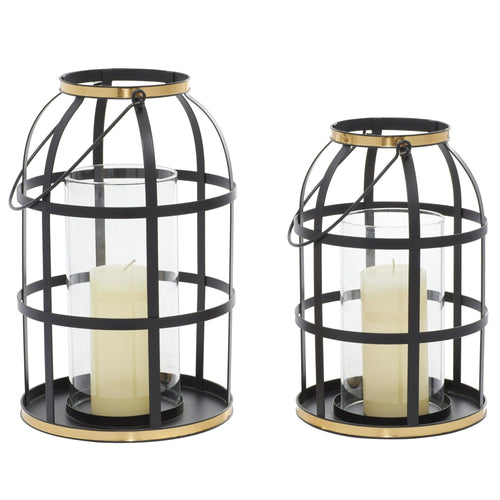 DecMode 2 Holder Black Metal Decorative Candle Lantern with Handle, Set of 2 EasyOptionXY LLC