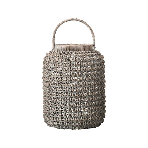 Creative Co-Op Medium Whitewashed Woven Water Hyacinth Lantern with Glass Insert & Handle EasyOptionXY LLC
