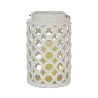 DecMode White Ceramic Circles Decorative Candle Lantern with Cut Out Design EasyOptionXY LLC