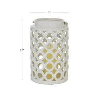 DecMode White Ceramic Circles Decorative Candle Lantern with Cut Out Design EasyOptionXY LLC