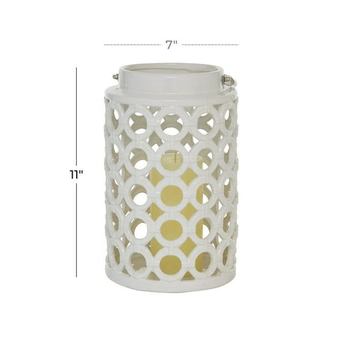 DecMode White Ceramic Circles Decorative Candle Lantern with Cut Out Design EasyOptionXY LLC