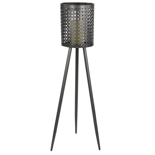 Decmode Large Round Pierced Black Metal Lantern Candle Holder with Tripod Base & Quatrefoil Pattern, 8' x 32' EasyOptionXY LLC