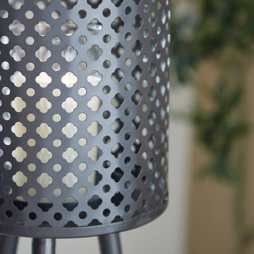 Decmode Large Round Pierced Black Metal Lantern Candle Holder with Tripod Base & Quatrefoil Pattern, 8' x 32' EasyOptionXY LLC