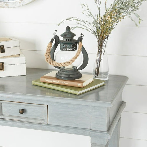 DecMode 8"W, 9"H Rustic Metal Lantern, Black, 1 - Piece EasyOptionXY LLC