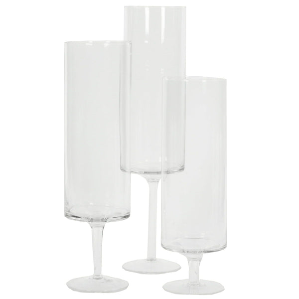 DIY Wedding Koyal Wholesale Pillar Candle Hurricane Pedestal Holders, Tall Glass Pedestal Candle Holders Centerpiece, Wedding Glass Stem Hurricanes Set of 3 (Clear, 3.7 x 11.8, 13.7, 15.7) EasyOptionXY LLC