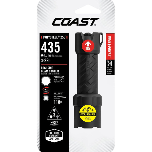 COAST Polysteel 250 Heavy-Duty 390 Lumen LED Twist Focus Flashlight with 3 x AAA Batteries, 4.1 oz. EasyOptionXY LLC