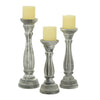 DecMode Traditional Gray Carved Wood Candle Holder with Whitewashed Finish, Set of 3 15", 13", 11"H EasyOptionXY LLC