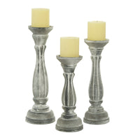 DecMode Traditional Gray Carved Wood Candle Holder with Whitewashed Finish, Set of 3 15", 13", 11"H EasyOptionXY LLC