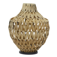 DecMode 17" Handmade Woven Brown Plastic Rattan Vase with Black Metal Base EasyOptionXY LLC