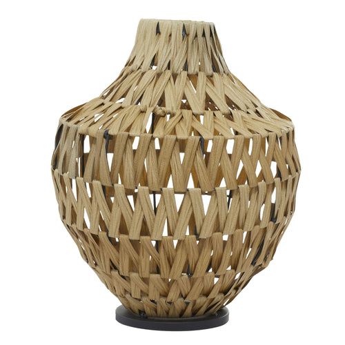 DecMode 17" Handmade Woven Brown Plastic Rattan Vase with Black Metal Base EasyOptionXY LLC