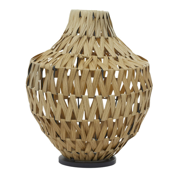 DecMode 17" Handmade Woven Brown Plastic Rattan Vase with Black Metal Base EasyOptionXY LLC