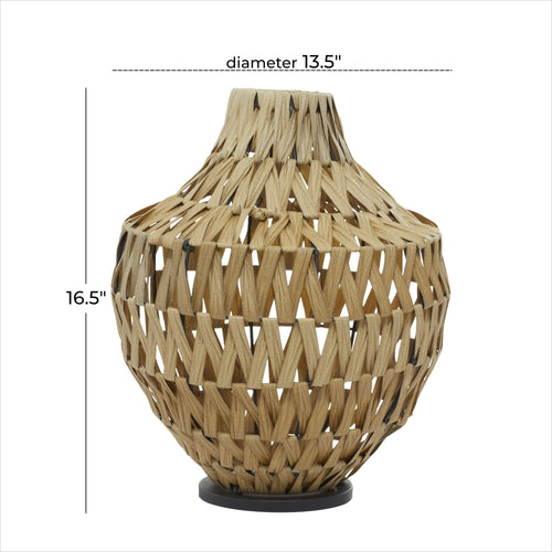 DecMode 17" Handmade Woven Brown Plastic Rattan Vase with Black Metal Base EasyOptionXY LLC