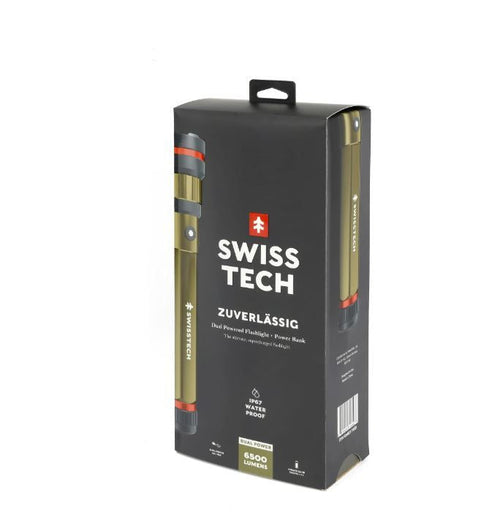 Swiss Tech 6500 Lumen LED Flashlight Rechargeable Dual Power AA/USB, Charging Bank, IP67 Waterproof EasyOptionXY LLC