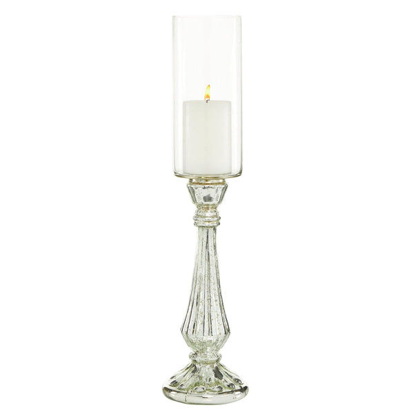 DecMode Silver Glass Handmade Turned Style Pillar Hurricane Lamp with Faux Mercury Glass Finish EasyOptionXY LLC