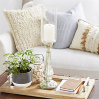 DecMode Silver Glass Handmade Turned Style Pillar Hurricane Lamp with Faux Mercury Glass Finish EasyOptionXY LLC