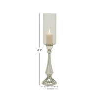 DecMode Silver Glass Handmade Turned Style Pillar Hurricane Lamp with Faux Mercury Glass Finish EasyOptionXY LLC
